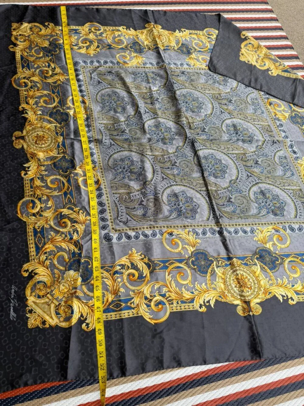 Andrea Zanellato 100% Silk Square Scarf Hijab Muslim 35x35 Gray Gold Italy